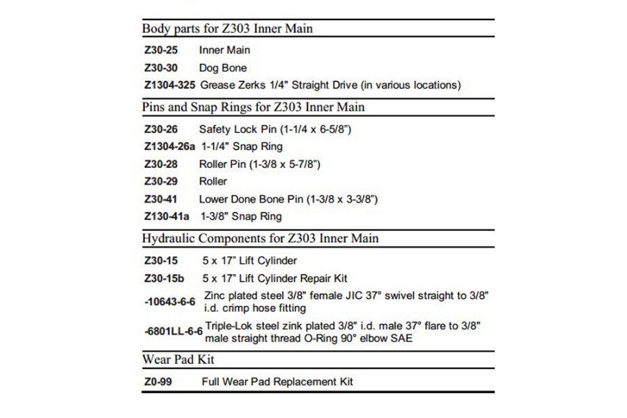 Picture of Zacklift Z303 and Z30 Inner Main