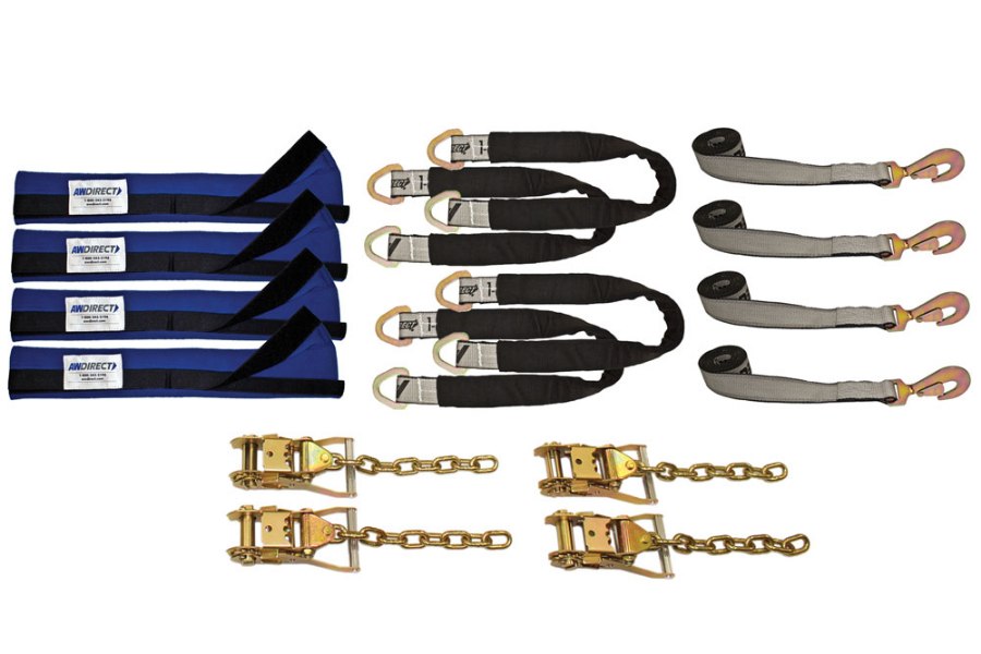 Picture of AW Direct 4-Point Tie-Down Kit, Axle Straps, Straps w/ Twisted Snap Hooks and 
Ratchets with Chain