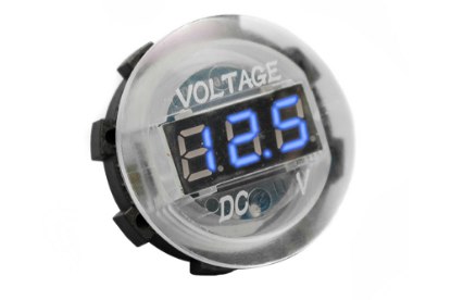 Picture of Race Sport White Digital Volt Meter Round Gauge with Blue LED Lighting - 12 volt operation range