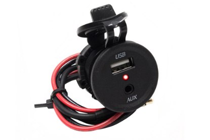 Picture of Race Sport 2-Port Round Socket size with (1) USB Power port and (1) 3.5mm AUX input