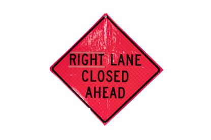 Picture of Sign and Safety Equipment Pink Retroreflective Vinyl "Right / Left Lane Closed Ahead" Roll-Up Sign