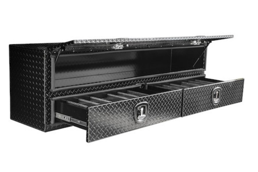 Picture of Buyers Topsider Gloss Black Diamond Tread Aluminum HD Flatbed Contractor w/Lower Drawers