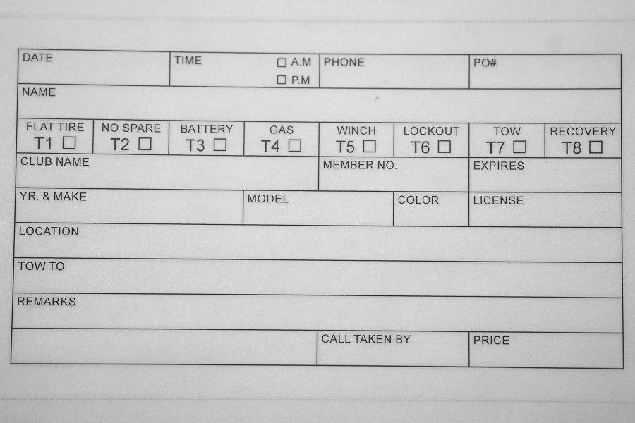 Picture of Zip's Telephone Tow Log Book