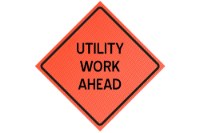 Picture of Sign and Safety Equipment Orange "Utility Work Ahead" Roll-Up Sign