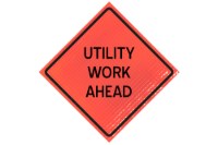 Picture of Sign and Safety Equipment Orange "Utility Work Ahead" Roll-Up Sign