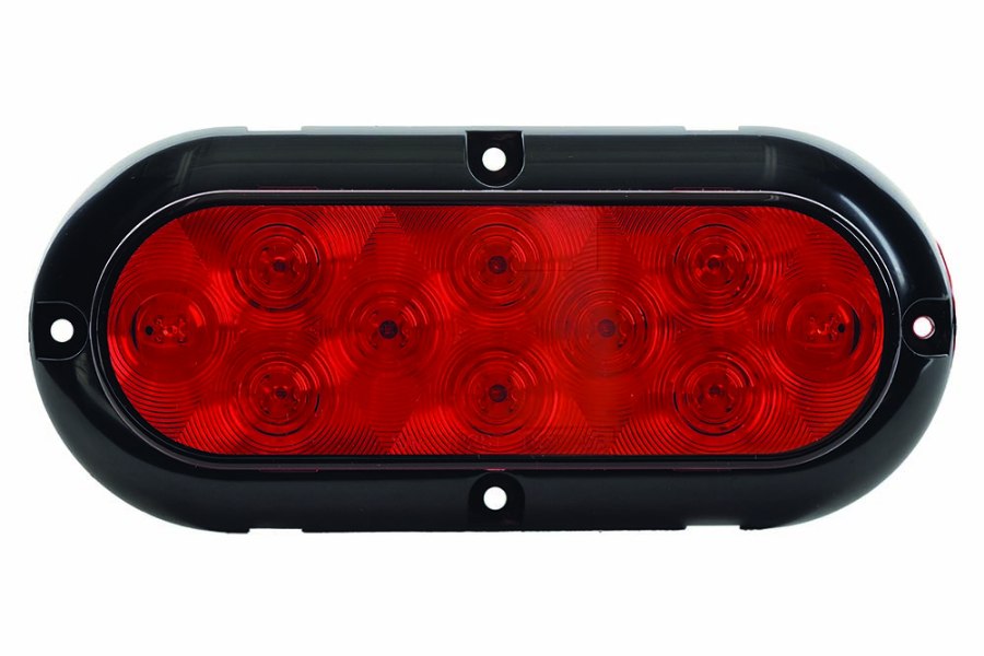 Picture of Red 6-1/2" Oval LED P/T Flange-Mount Light - Chrome Bezel